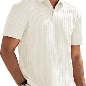 JMIERR Mens Casual Polo Shirt Summer Short Sleeve Vacation Button Beach Knit Stretchy Golf Shirts
