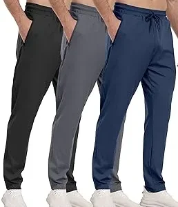 3 Pack Mens Athletic Sweatpants with Zipper Pockets,Workout Gym Joggers Pants for Men Running Jogging Pants