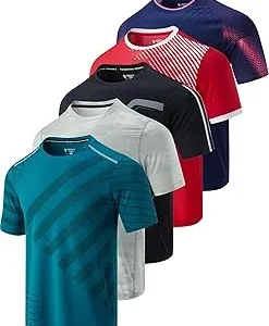 5 Pack Men’s Active Quick Dry Crew Neck T Shirts | Athletic Running Gym Workout Short Sleeve Tee Tops Bulk
