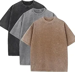 3 Pcs Men's Oversized Heavy Cotton Summer T-Shirts Vintage Tee Loose Fit Short Sleeve Casual Tshirts for Men Women